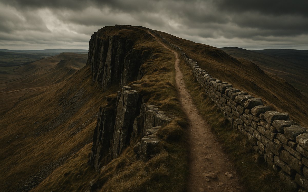 The dramatic Whin Sill crags of Hadrian's Wall Path near Housesteads