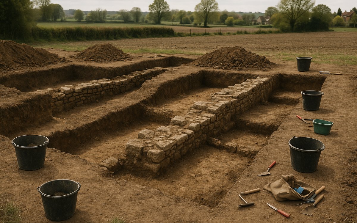 Ongoing excavation trenches at Vindolanda Roman fort and settlement