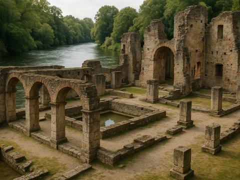 Roman cavalry bathhouse ruins at Chesters Fort beside the River North Tyne